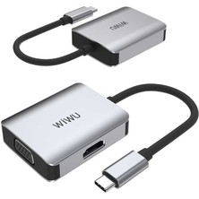 Wiwu Alpha A20VH 2 In 1 Type-C Hub HDMI 4K + VGA Çoğaltıcı Adaptör