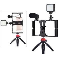 Telefon Video Rig Kiti Halka Işık Mikrofon Film Yapım Kılıfı Sabitleyici Kırmızı