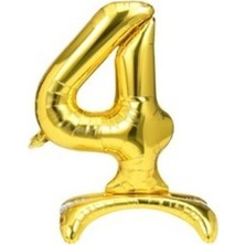4 Yaş Gold Renkli Ayaklı Folyo Balon Rakam 32 Inç 80 cm