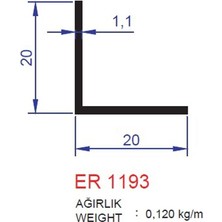 Alm Alüminyum 20X20 mm Köşebent Profili Er 1193 Eloksal Mat 3 Metre