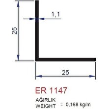 Alm Alüminyum 25X25MM Köşebent Profili Er 1147 Mat Eloksal 3 Metre