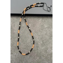 Frnch Kedi Gözü-Onyx Doğal Taşlı Turuncu Renkli Ayarlanabilir Erkek Kolye FRJ30450-550-T