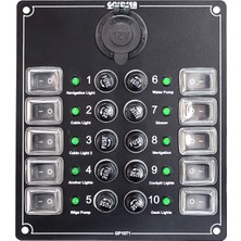 Goldsea Switch Panel 10 Anahtar Şarj Soketli Sigorta Paneli 12-24V148X170MM