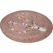 Naar Çift Taraflı Baskılı Jüt TRQ072 Renkli Daire Halı 100X100 ~ 1 M2