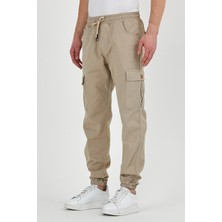 Damga Beli ve Paçası Lastikli Likrali Kargo Cep Pantolon Taş