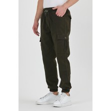 Damga Beli ve Paçası Lastikli Likrali Kargo Cep Pantolon Haki