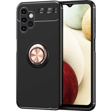noktaks - Samsung Galaxy A13 4G - Kılıf Yüzüklü Karbon Ravel Silikon Kapak - Siyah-Rose Gold - T20828