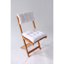 Altın Pamuk Lüx Bistro Ahşap Mutfak Bahçe Sandalye Minderi Seti 2 Parça Sırtlıklı Beyaz