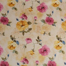 Benimol Modern Sarı Pembe Renkli Gül Desen Dijital Baskılı Süet Kumaş