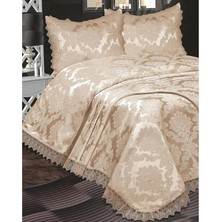 Çeyiz Diyarı Fransız Güpürlü Lunox Tek Kişilik Yatak Örtüsü Cappucino