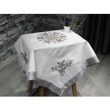 Çeyiz Diyarı Lale Nakışlı Fiskos Krem Gri 100x100 Cm
