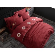 Çeyiz Diyarı Elegant Nakışlı Pamuk Saten Çift Kişilik Nevresim Takımı Olimpos Bordo
