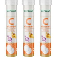 Aksu Vital C Vitamini Çinko 1000MG 20 Efervesan Tablet x 3 Adet