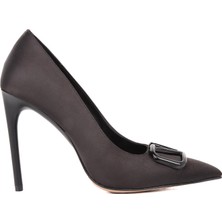 Kadın Lescarpe 0696 Siyah Klasik Ayakkabı Yüksek Topuk Düz Desen ile Şıklık