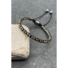 Frnch Kaplan Gözü Taşlı Kahverengi Renkli Ayarlanabilir Makrome Erkek Bileklik FRJ11442-1542-K