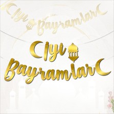 Süsle Bebek ve Parti İyi Bayramlar Metalik Altın Banner - 2.10 mt