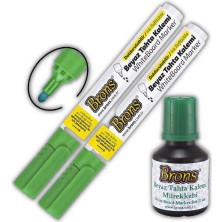 Brons Yeşil Yazı Tahta Kalemi Doldurulabilir 2 Adet ve Silinebilir Mürekkep 30 ml 1 Adet Brons Yazı Tahta Kalem Seti