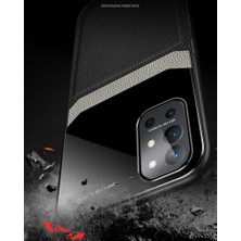 Eabhulie Oneplus 9r Için Ince Litchi Tpu Bumper Hibrit Cam Korumalı Kılıf Kapaklı - Kahverengi (Yurt Dışından)