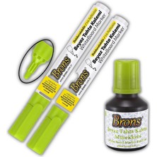 Brons Açık Yeşil Yazı Tahta Kalemi Doldurulabilir 2 Adet ve Silinebilir Mürekkep 30 ml 1 Adet Brons Yazı Tahta Kalem Seti