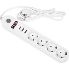 Icon Akım Korumalı 4'lü Priz 3 Port USB Çoklu Grup Priz 2 Metre Kablo 10A