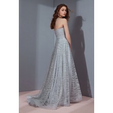 Tiara Kadın Dokulu Straplez Abiye Elbise 5946045 Gümüş