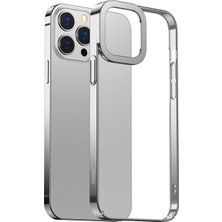 Baseus Glitter Apple iPhone 13 Pro Max 6.7inç Kılıf Renkli Kenar Şeffaf Silikon