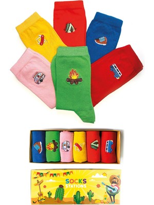 Socks Stations Desenli Çorap ve Renkli Çorap Kutusu Patik Çorap-Nakışlı Çorap-Meyveli Çorap 6'lı Çorap Seti
