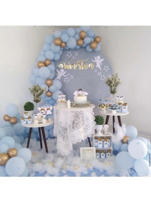 Best Parti Krom Gold Pastel Mavi Balon Zinciri 50 Adet