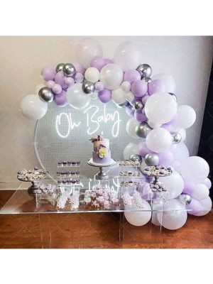 Pastel Lila Beyaz Krom Gümüş Balon Balon Zinciri 50 Adet