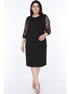 Modayız Puanlı Flok Kol Büyük Beden Elbise 12E-08951