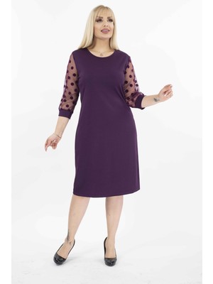 Modayız Puanlı Flok Kol Büyük Beden Elbise 15B-2037