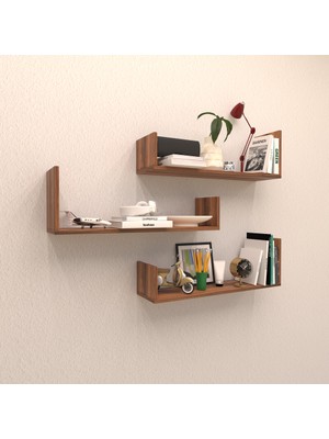 Rafkestir 3 Lü Corona Duvar Rafı Hareli Ceviz (Mat)