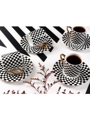 Sembol Dama Desen 6 Kişilik Porselen Kahve Fincan Takımı HARLEM-290