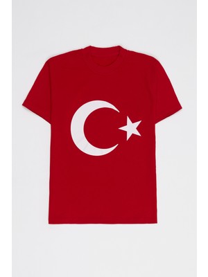 Unisex Türk Bayrağı Baskı T-Shirt 5-14 Yaş 13815