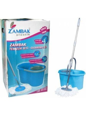 Zambak Mavi Renk Büyük Boy Otomatik Dönerli Mop Temizlik Seti Kutulu