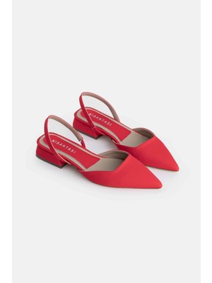 Nişantaşı Shoes Cristal Kırmızı Mat Saten Bilek Lastik Detay Kadın Babet