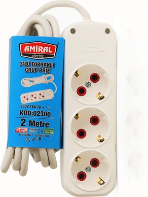 Amiral 3'lü Grup Priz 2 Metre Uzatma Ara Kablosu