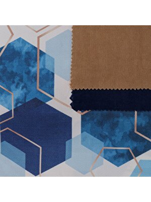 Benimol Beyaz Zemin Üzerine Lacivert Mavi Renk Altıgen Desen Dokuma Dijital Baskılı Petek Kumaş