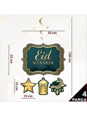 Süsle Bebek ve Parti Eid Mubarak Tavan Süsü - 130 cm x 33 cm ديكور سقف عيد مبارك