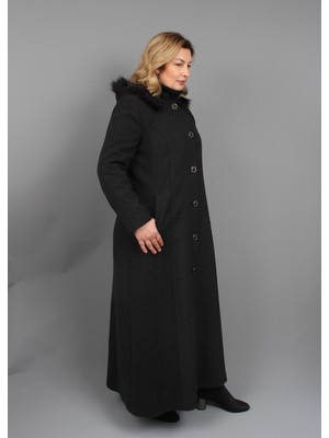 Glr & Gym Büyük Beden Anne Kışlık Kaşmir Siyah Manto