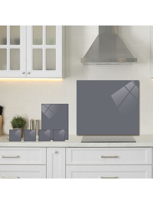 Decorita 3'lü Takım Gri Mermer Görünümlü | Cam Ocak Arkası - Cam Kesme Tahtası- Tablası - Bardak Altlığı