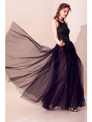 Tiara Kadın Eteği Inci Süslemeli Uzun Abiye Elbise 5946131 Siyah