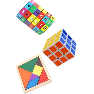 Hyd 3'lü Eğitici Oyuncak Seti Zeka Küpü Matematik Işlem ve Ahşap Tangram Set
