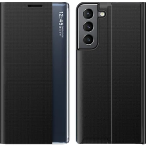 Galaxy S22 Için Darbeye Dayanıklı Kapaklı Görünüm Pencereli Deri Telefon Kılıfı - Siyah (Yurt Dışından)