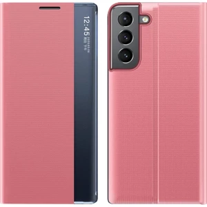 Galaxy S22 Için Darbeye Dayanıklı Kapaklı Görünüm Pencereli Deri Telefon Kılıfı - Pembe (Yurt Dışından)