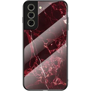 Galaxy S21 Fe Için Çizilmeye Dayanıklı Mermer Desenli Temperli Cam Telefon Kılıfı - Koyu Kırmızı (Yurt Dışından)