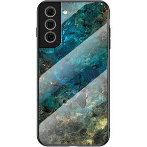 Galaxy S21 Fe Için Çizilmeye Dayanıklı Mermer Desenli Temperli Cam Telefon Kılıfı - Koyu Yeşil (Yurt Dışından)