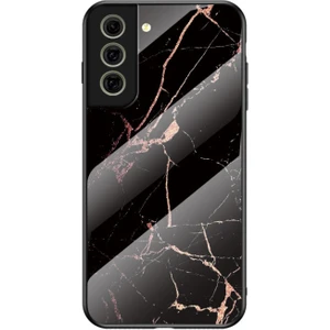 Galaxy S21 Fe Için Çizilmeye Dayanıklı Mermer Desenli Temperli Cam Telefon Kılıfı - Altın/siyah (Yurt Dışından)