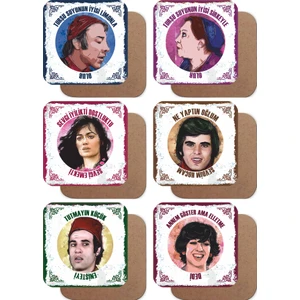 Hayat Poster Yeşilçam  Türk Sineması Replikleri -2- Set 6lı Retro Ahşap Bardak Altlığı Seti
