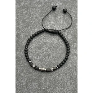 Frnch Onyx-Hematit Doğal Taşlı Siyah-Gümüş Renkli Ayarlanabilir Makrome Erkek Bileklik FRJ11447-1547-S